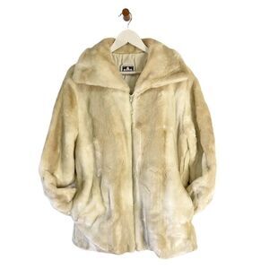 Vintage Polar Magic White and Cream Faux Fur Full Zip Coat